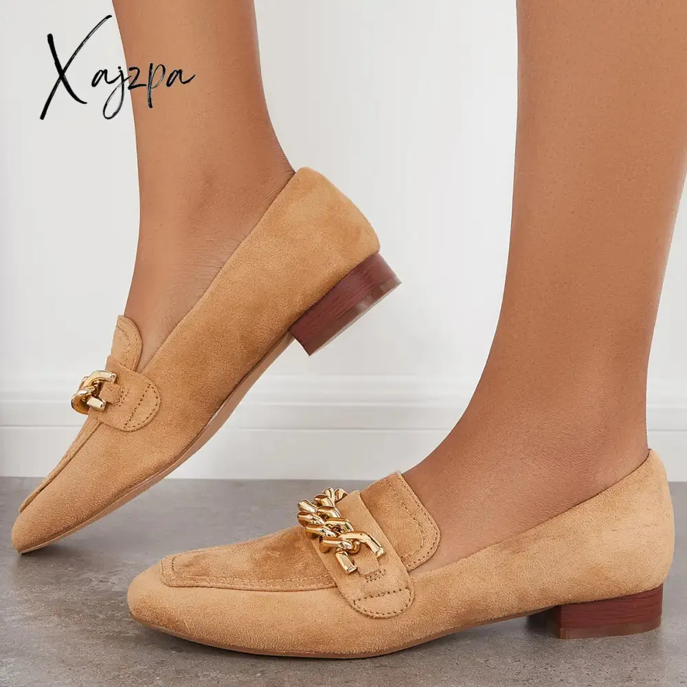 Xajzpa - Women Chain Decor Penny Loafers Casual Comfy Flat Shoes