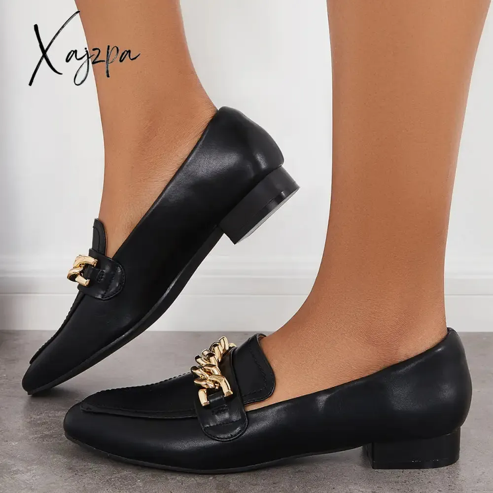 Xajzpa - Women Chain Decor Penny Loafers Casual Comfy Flat Shoes