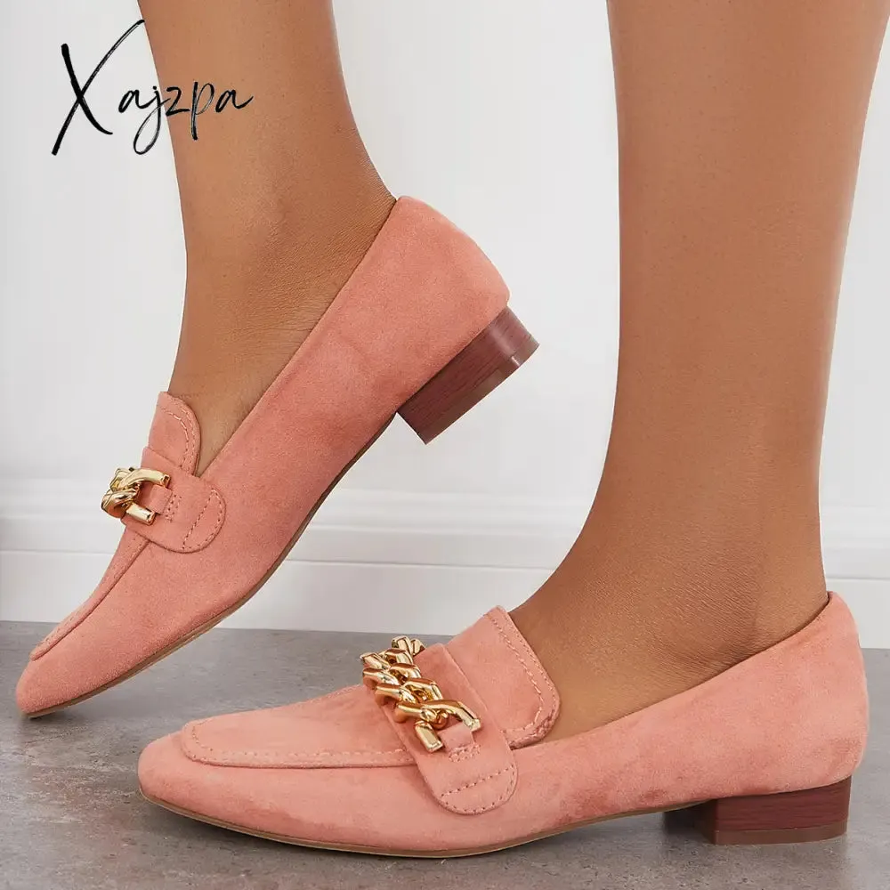 Xajzpa - Women Chain Decor Penny Loafers Casual Comfy Flat Shoes